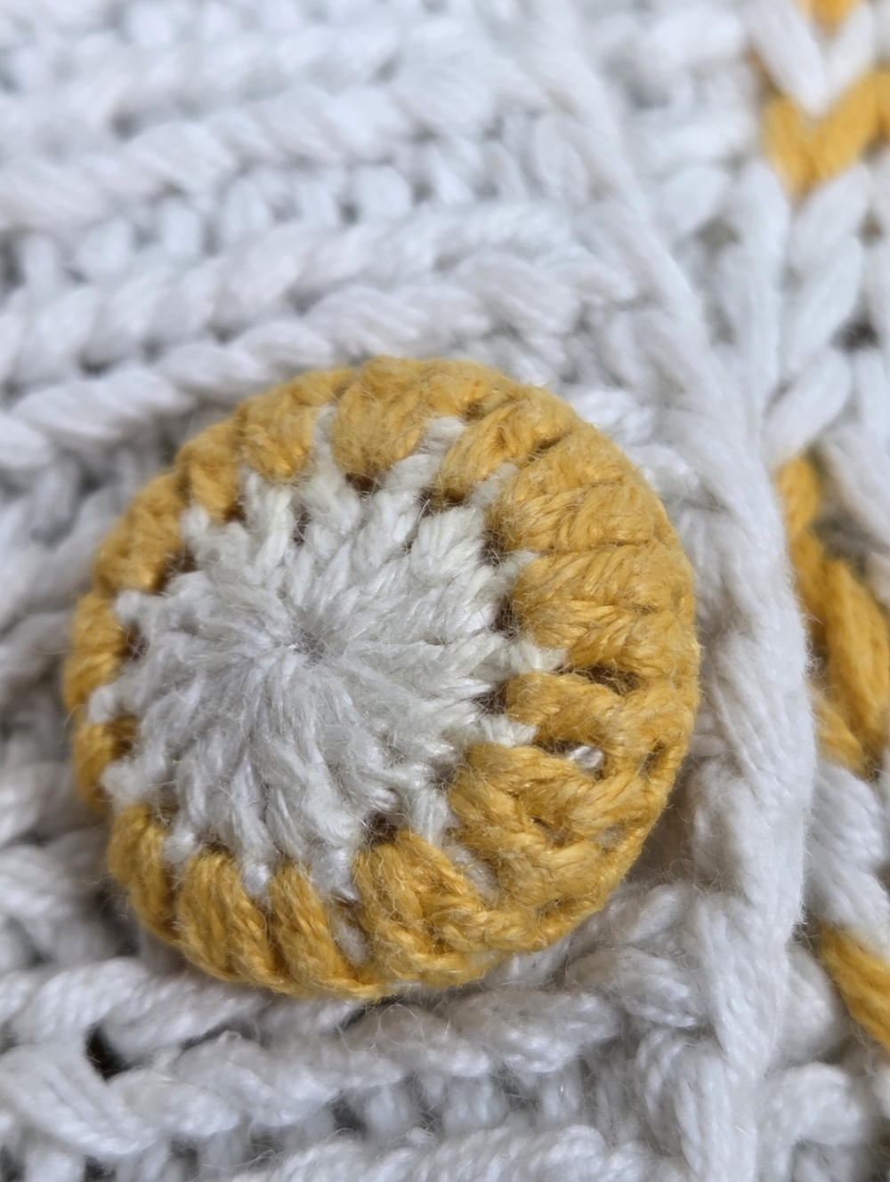 Vintage Hand Knit Floral Cardigan Yellow Daisy Embroidered 3D Cottagecore - Picture 5 of 8